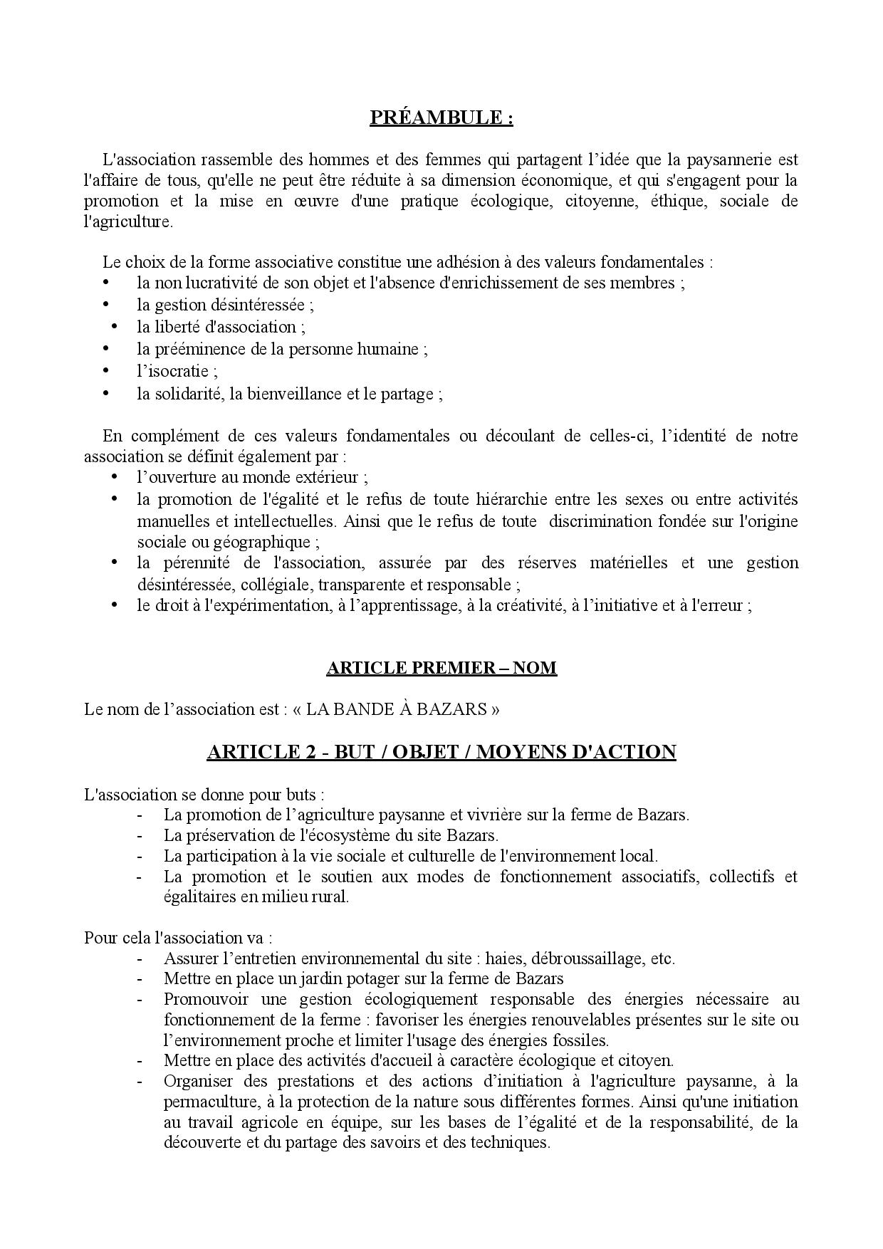 statuts association la bande a bazars